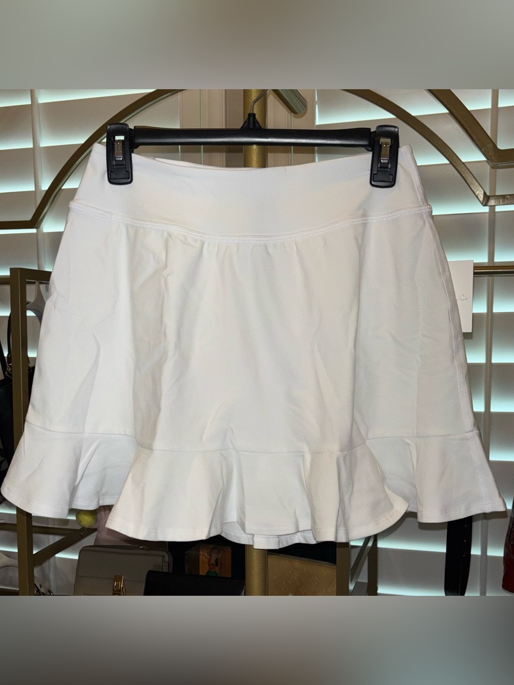 Beyond Yoga White Flounce Hem Skater Skirt